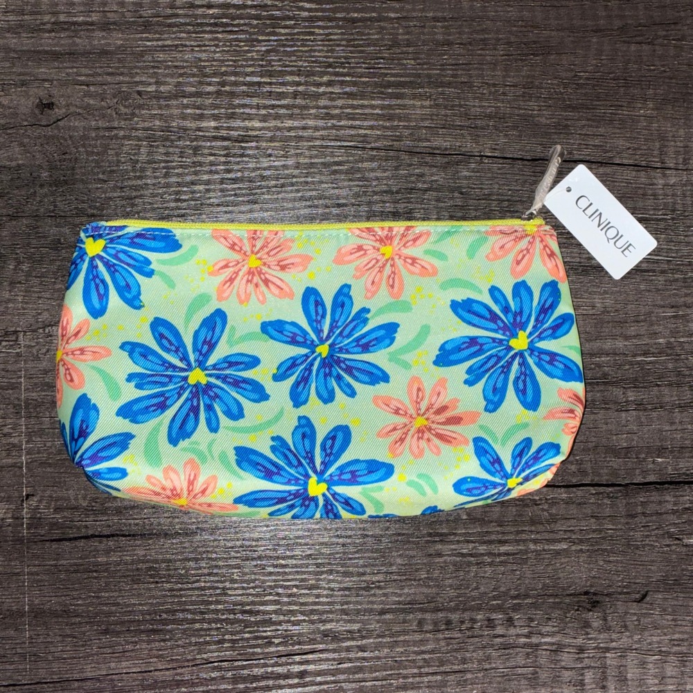 Clinique Lime Green Floral Makeup Bag